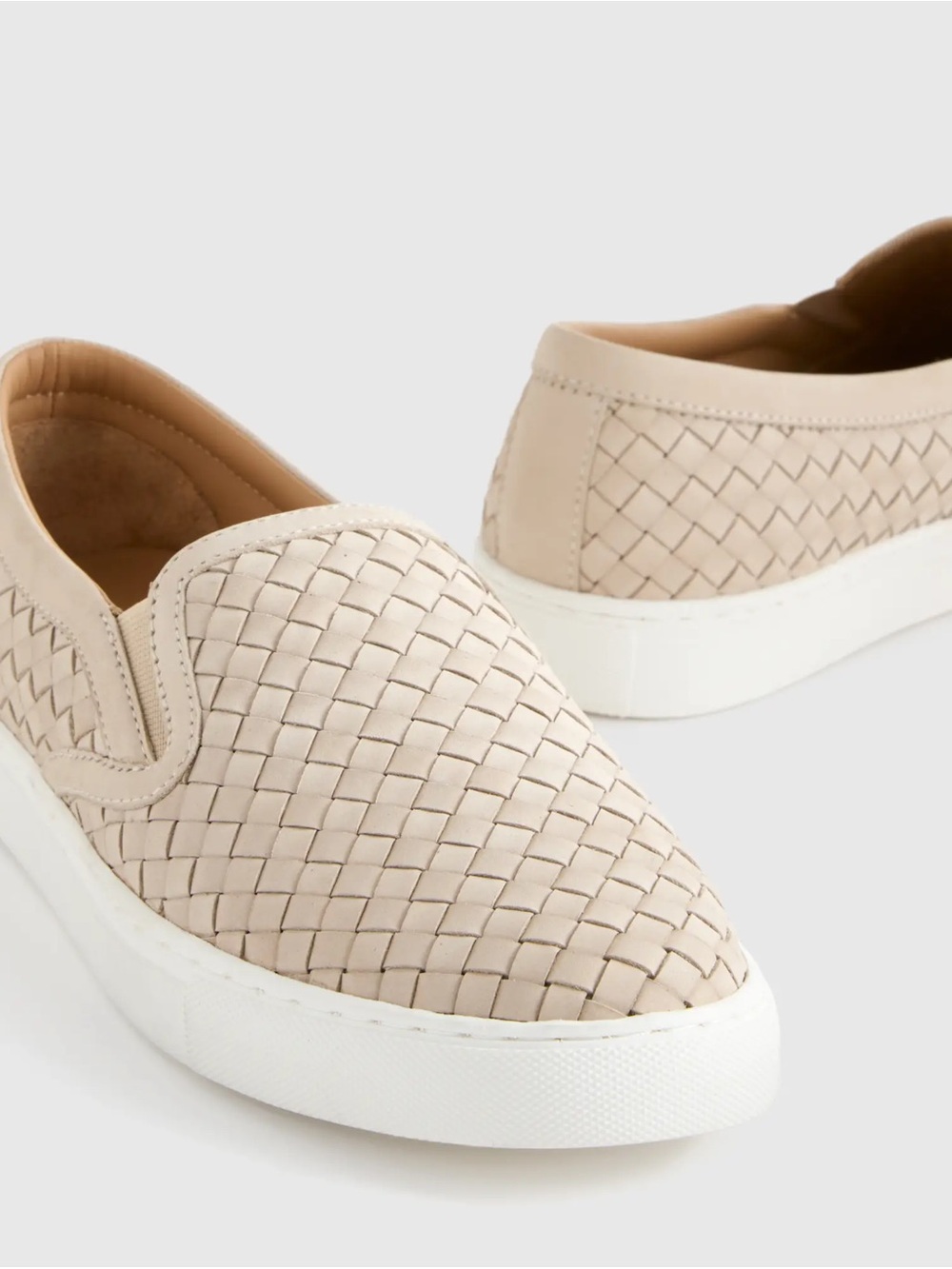 Quince Handwoven Leather Slip-On Sneakers - Khaki Cream